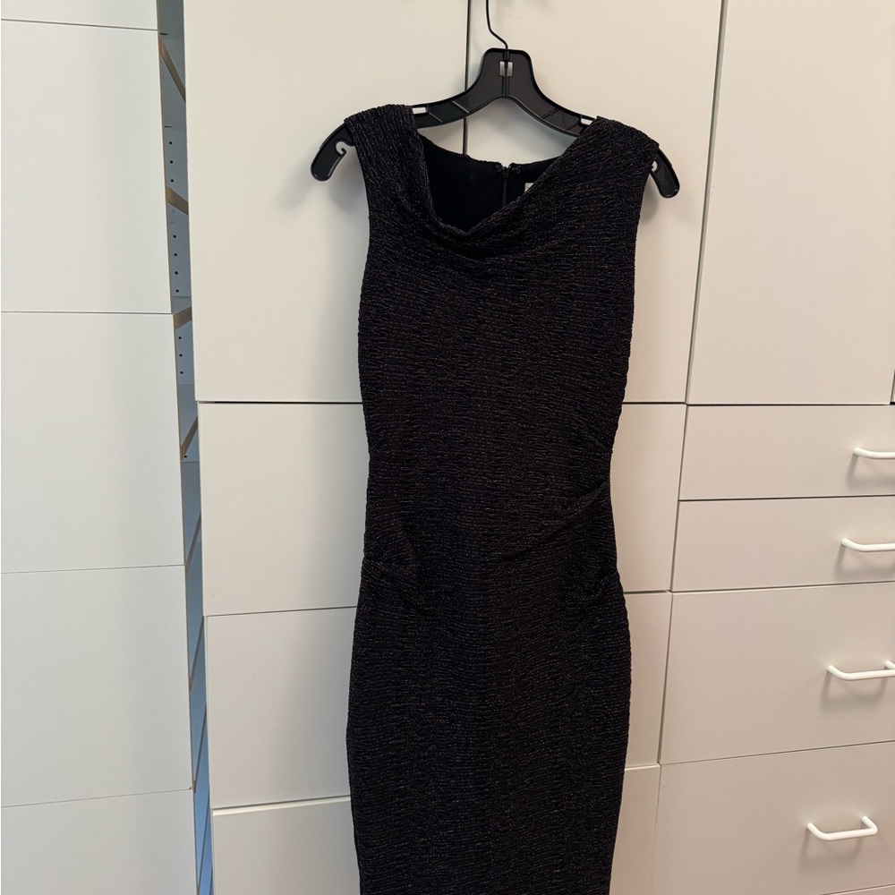 Nicole Miller Black Sleeveless Cowl Neck Midi Dress